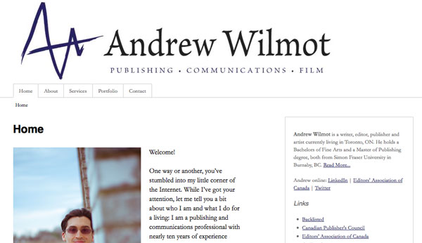 Screenshot of website AndrewWilmot.ca